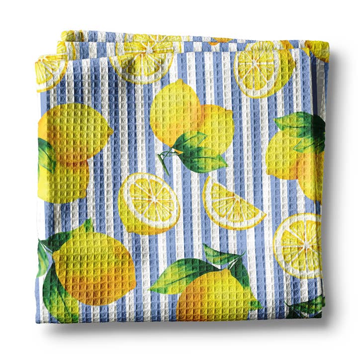 Canary Road - Wholesale Tea Towel - Lemon Stripe Citrus Summer Fruit Market Kitchen Towel Waffle