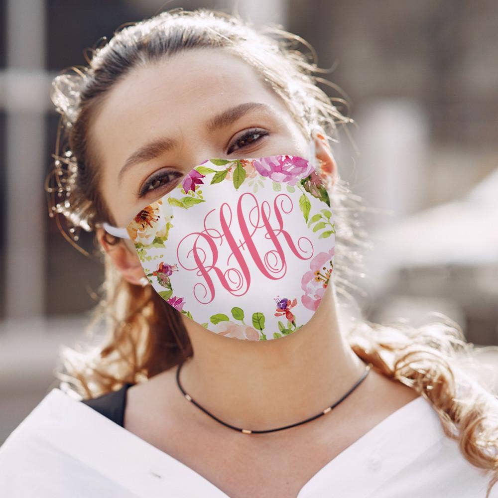 Monogramonline Inc. - Wholesale Protective Face Mask/Shield - Personalized w/ Monogram Floral Design Face Mask | Custom Design Printed Reusable Fashion Facial Cover1