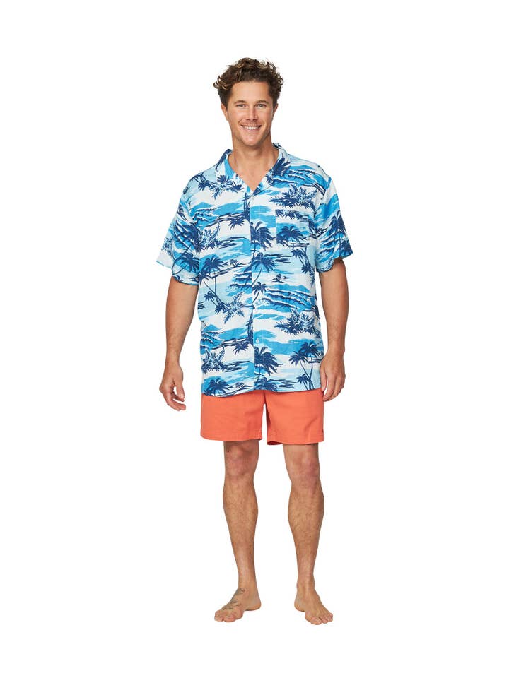 Okanui - Wholesale Buttoned-down shirt – Men's - Mens - Aloha Shirt - Sun Daze - Blue6