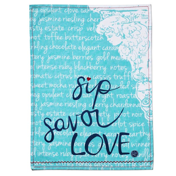 "Sip Savor Love" Kitchen Towel for wholesale by SIP