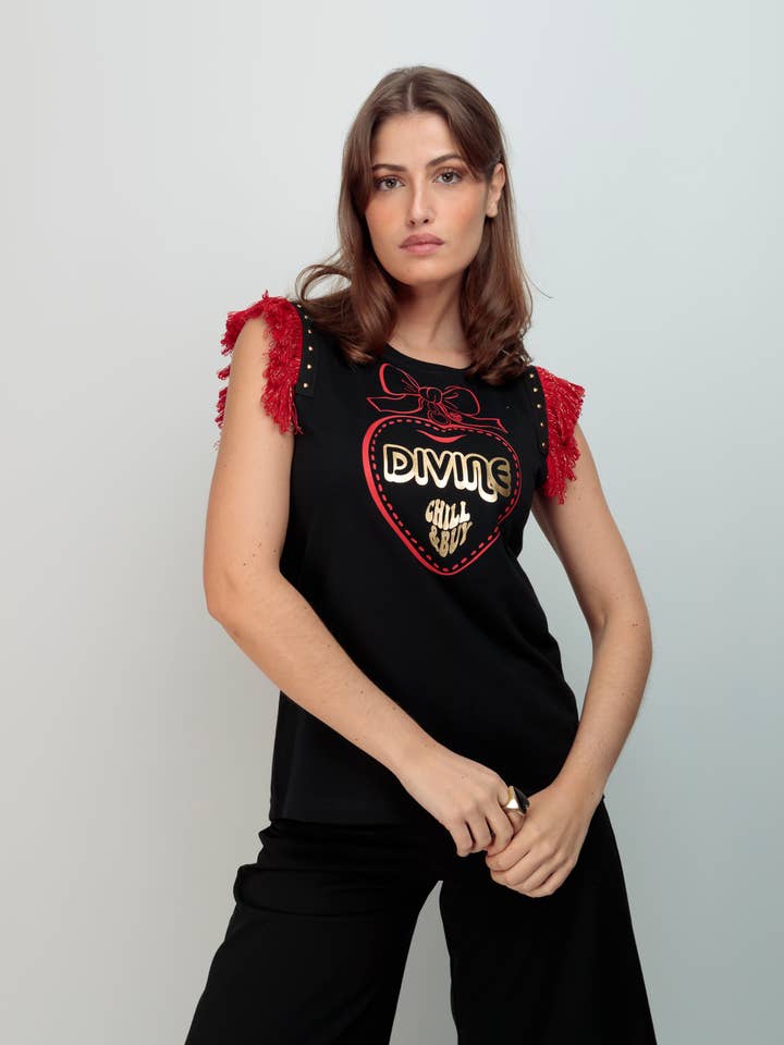 Divine Studded Fringe T-shirt for wholesale by Chill&Buy