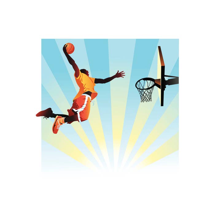 Basketballspiller Slam Dunk Stjerneskud Tegning Plakat for engroshandel hos Gotham Gifts