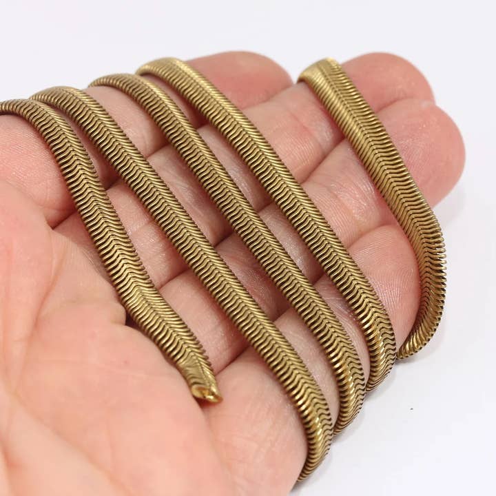 Chaîne serpent en laiton brut de 4 mm, chaînes en maille plate, KPT34-2 pour la vente par QueenJewelryM