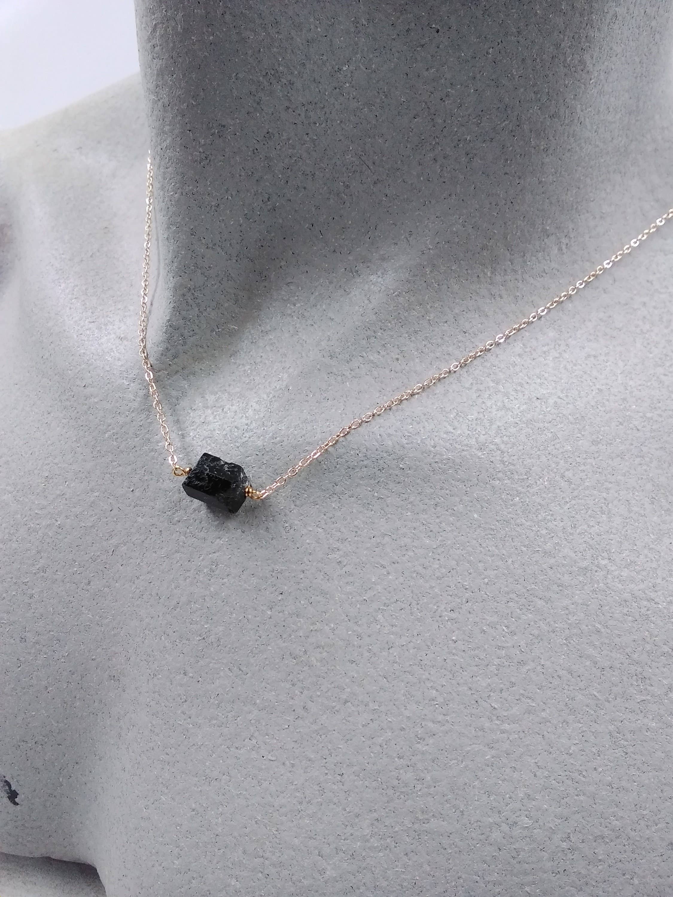 Black Tourmaline Necklace, Gold Gemstone Necklace, Raw Stone Pendant, –  Ewelina Pas Jewelry