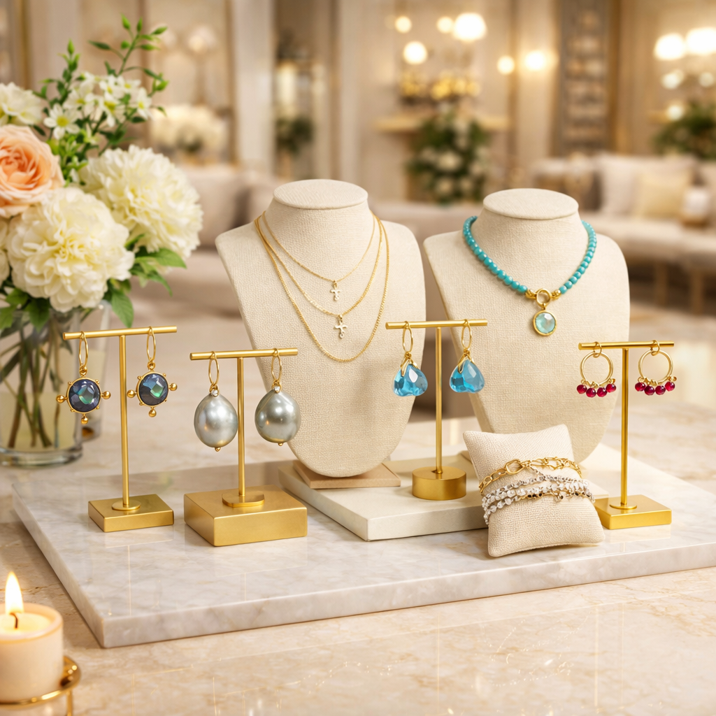 Treisi - Vente Supports et présentoirs à bijoux - Présentoir à boucles d'oreilles en métal, support de boucle d'oreille en T doré6