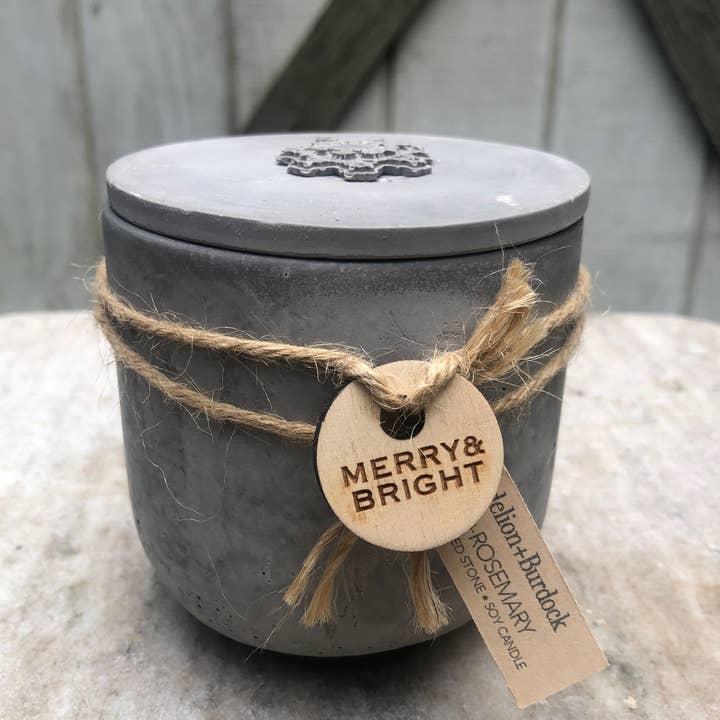 Dandelion+Burdock - Wholesale Jar/Filled Candle - Merry & Bright soy wax candle, hand-cast in Hydrostone