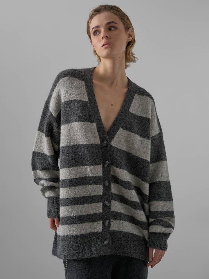 ELLISON oversized cardigan i alpakablandning med ränder för wholesale av Leap Concept