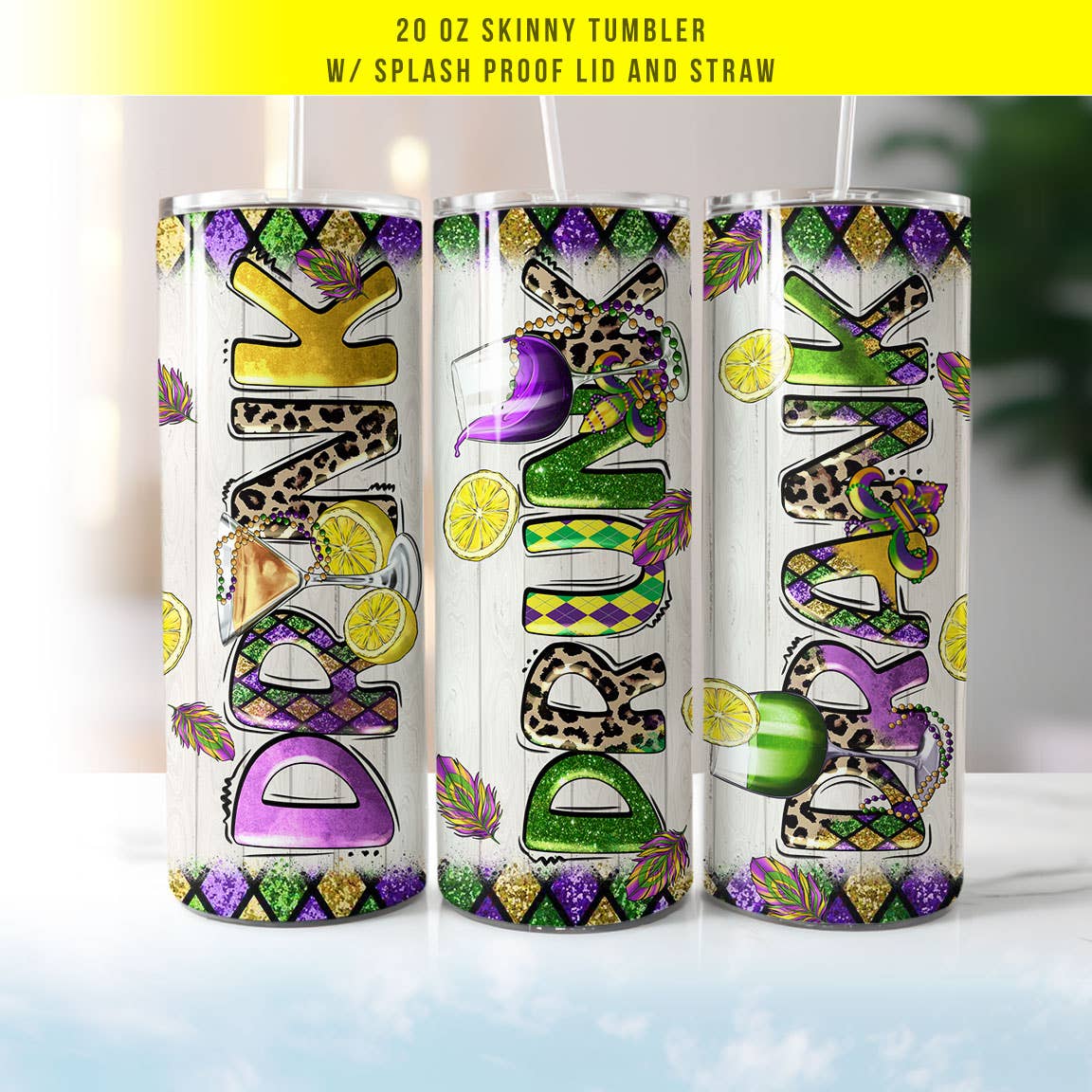 House Of Rodan – Engroshandel Thermokop – Mardi Gras Drik Drak Druk Skinny 20oz Tumbler