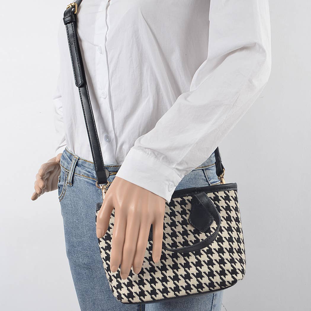 Negro Bolso tote pequeño Houndstooth Tweed de venta al por mayor en Faire4