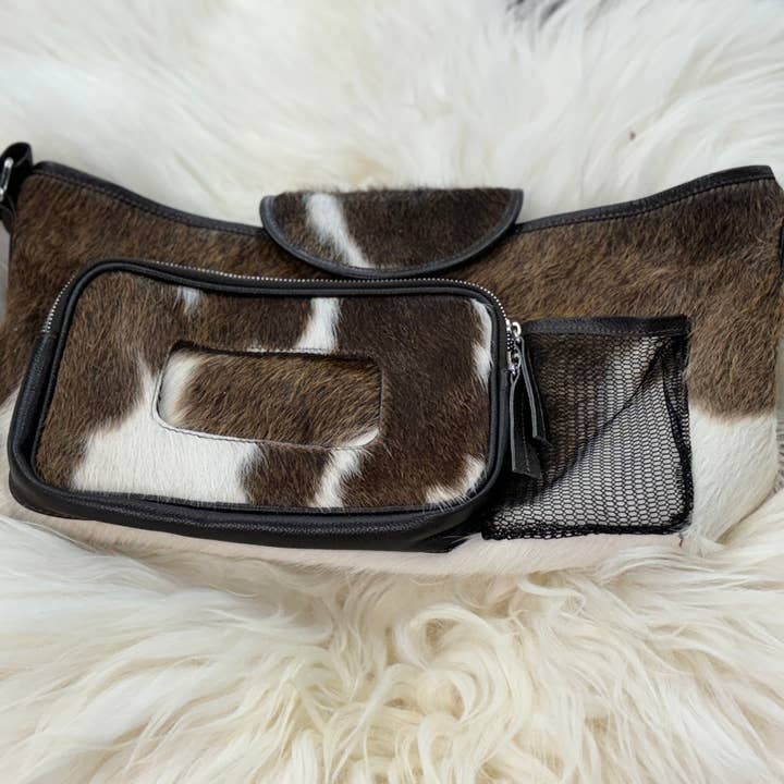 Western Linens - Wholesale Diaper Caddy - Baby - Cowhide Stroller Diaper Caddy