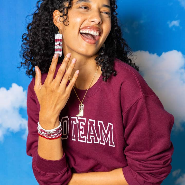 INK + ALLOY - Wholesale Beaded Bracelet - Game Day Beaded 10 Strand Stretch Bracelet Set Maroon + White Wholesale1