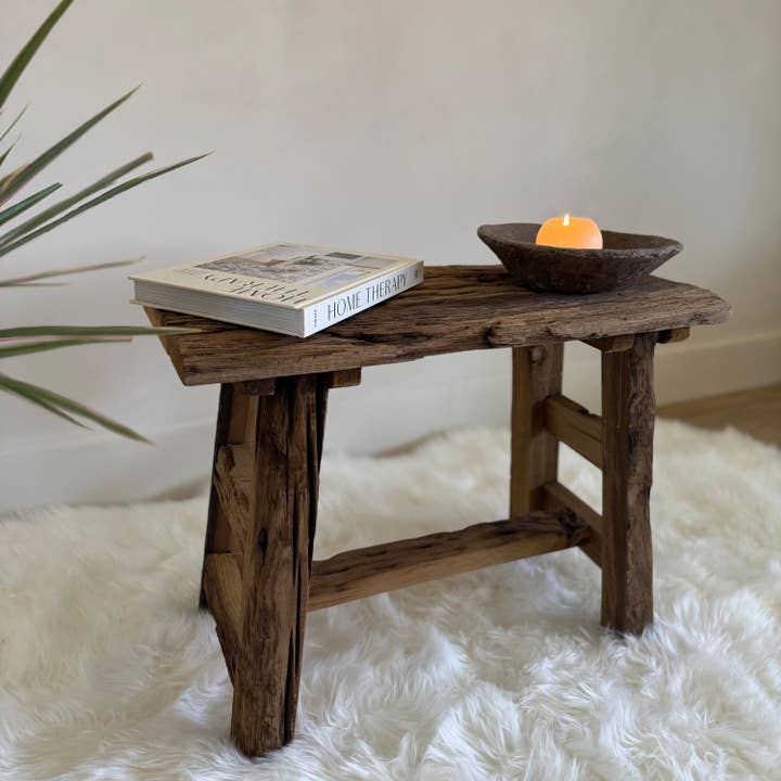 Handcrafted Entryway Stool, Rustic Reclaimed Wood Stool, Farmhouse Hallway Seating Bench, Narrow Side Table, Narrow Wooden Foyer for wholesale by Project Kalaa