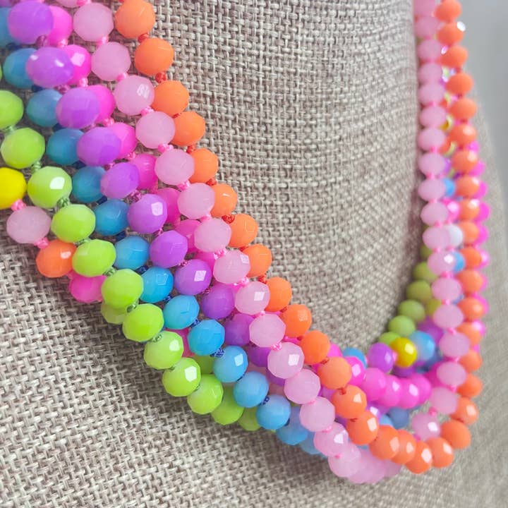 Ewelina Pas Jewelry - Wholesale Beaded/Pearl Necklace - Barb// Hot Pink Neon Crystal Beaded Handknotted Necklace5