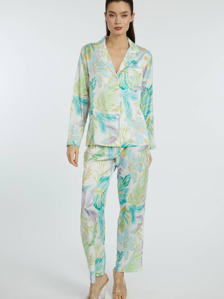 Ensemble de pyjama long vert des Bahamas pour la vente par Wrap Up by VP