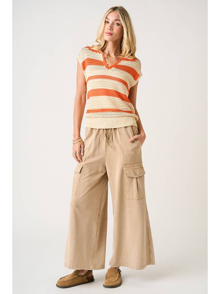 mittoshop - Wholesale Pants - Women's - WASHED FRENCH TERRY CARGO ELASTIC WAIST WIDE LEG PANTS14