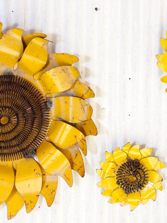 Wall Flowers Bright Re-Used Metal Sunflower Set of 3 for wholesale by Garden Iron And More