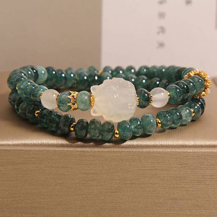 Jade Abacus Bead Double Circle Crystal Bracelet for wholesale by GemMeet