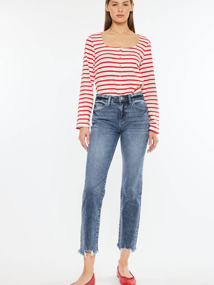 ABRIR PAQUETE VAQUEROS RECTOS SLIM DE TIRO ALTO-KC20054D para venta al por mayor de Kan Can USA