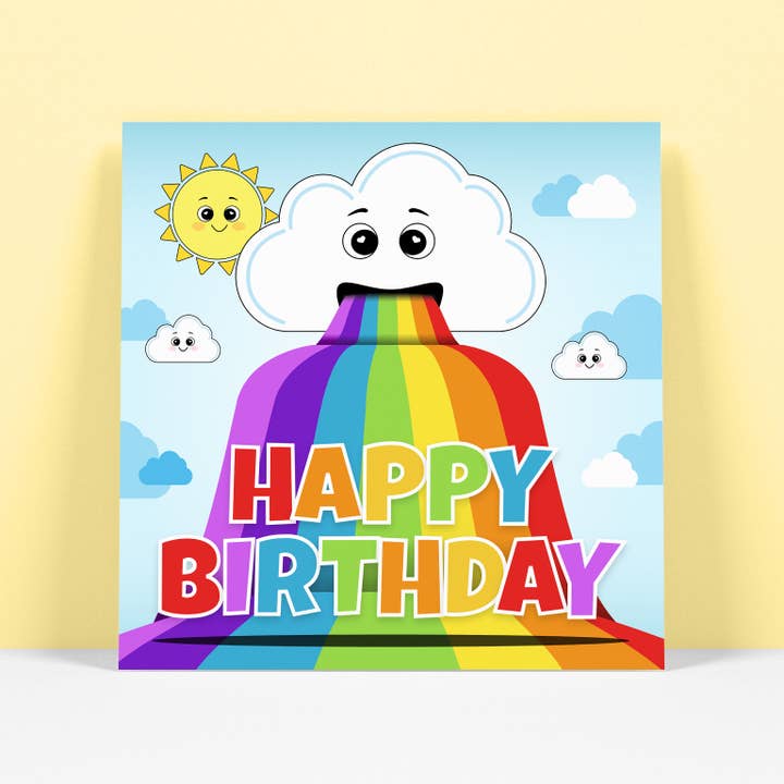 Tillykke med fødselsdagen - Rainbow Cloud fødselsdagskort for engroshandel hos RoleyOleyMoley