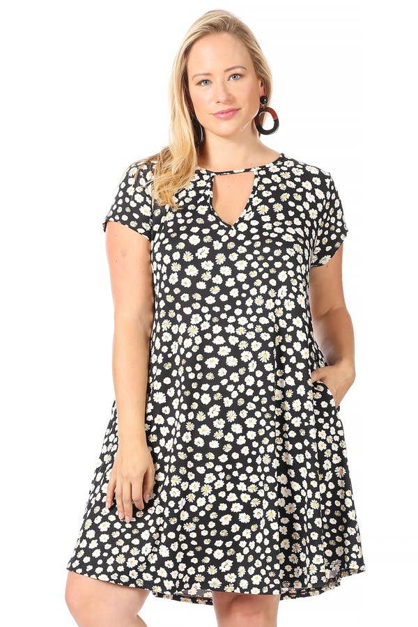 VIBE Apparel Co – wholesale Klänning - Dam – Plus mörk Ditsy blommig nyckelhål sväng klänning2