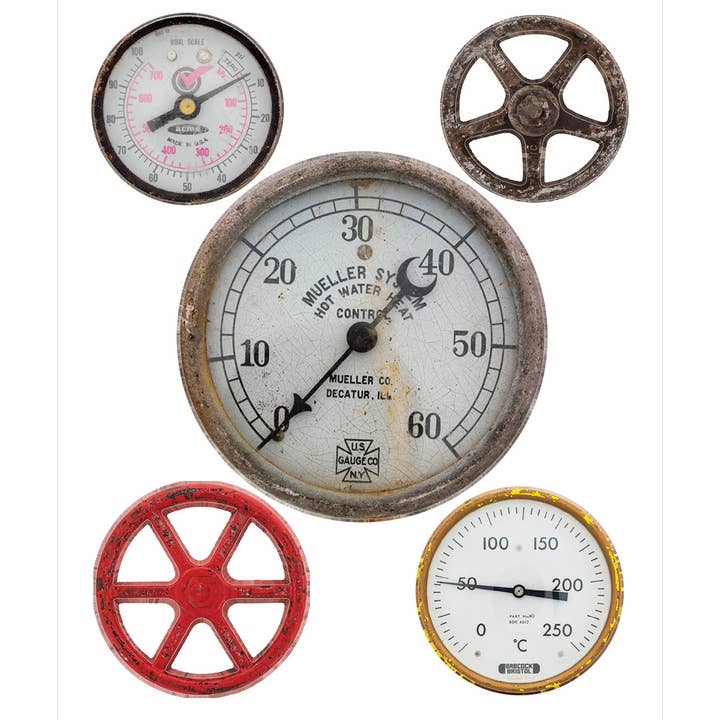 Water Gauges Vinyl Sticker Set of 5 Vintage Style for wholesale by RetroPlanet