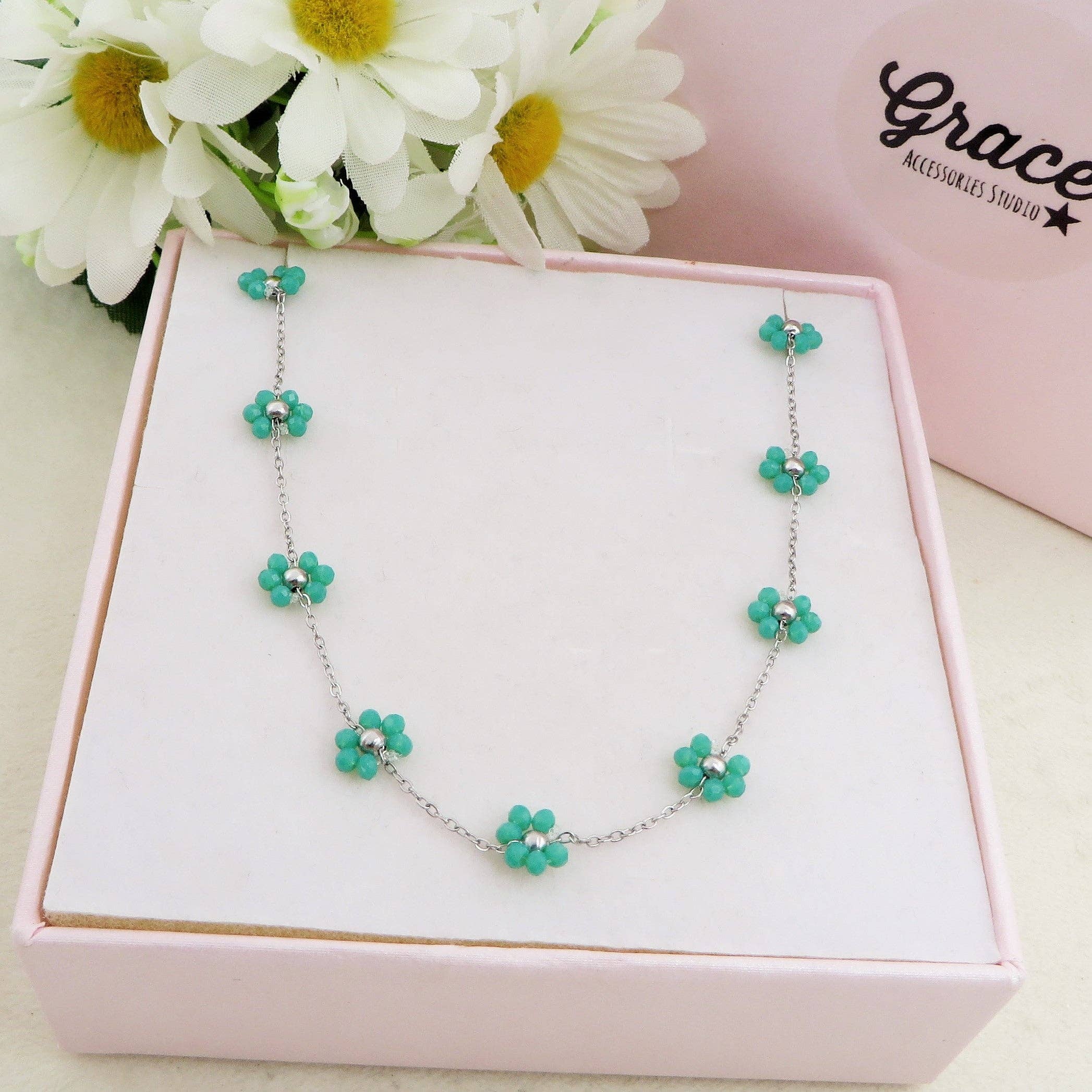 Daemon srls - Wholesale Pendant/Charm Necklace - DAISY ~ ACCIAIO INOSSIDABILE ~ Collana con fiori e cristalli19