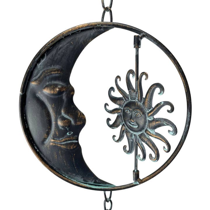Zeckos - Wholesale Outdoor Ornament/Decor - 80-Inch Metal Rain Chain with Celestial Crescent Moon & Sun3