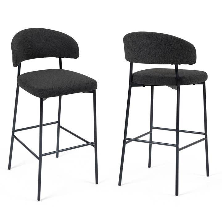 Set of 2 Bennett Black Boucle Upholstered Fabric Bar Stool for wholesale by Glamour Home