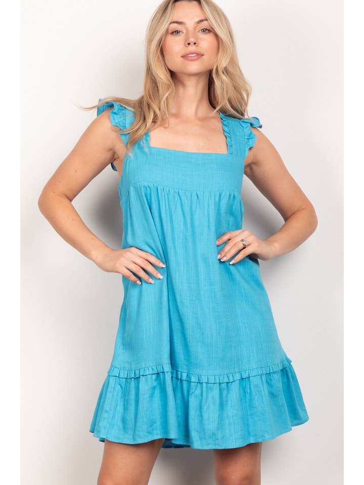 VERY J - Wholesale Dress - Women's - ND31184X-PLUS SIZE Ruffled Solid Linen Backless Mini Dress6