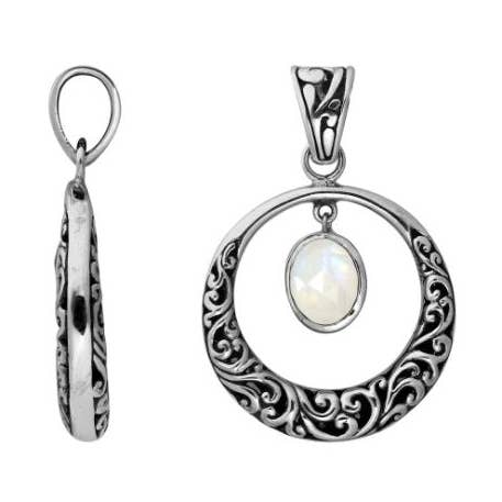 Pendentif Cercle Filigrane en Pierre de Lune Arc-en-Ciel en Argent Sterling 925 AP-6178-RM pour Commandes de Bijoux en Gros pour la vente par Bali Designs