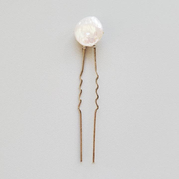 Coin Pearl Hair Pin, Pearl Bun Pin, Bridal Hair Pin for wholesale by Carrie Whelan Designs