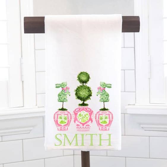 Personalized Chinoiserie Easter Topiary Tea Towel #3 for wholesale by Moman Sales, Inc.