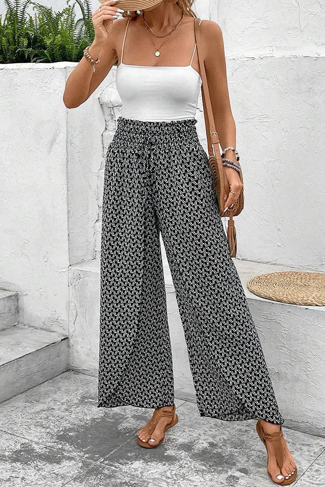 UNISHE - Wholesale Pants - Women's - Printed Split High Waist Wide Leg Pants AXR0997