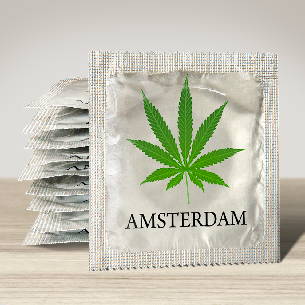 CALLVIN EU - Wholesale Fopcadeautje/hebbedingetje - Condoom : Préservatif Cannabis Amsterdam0