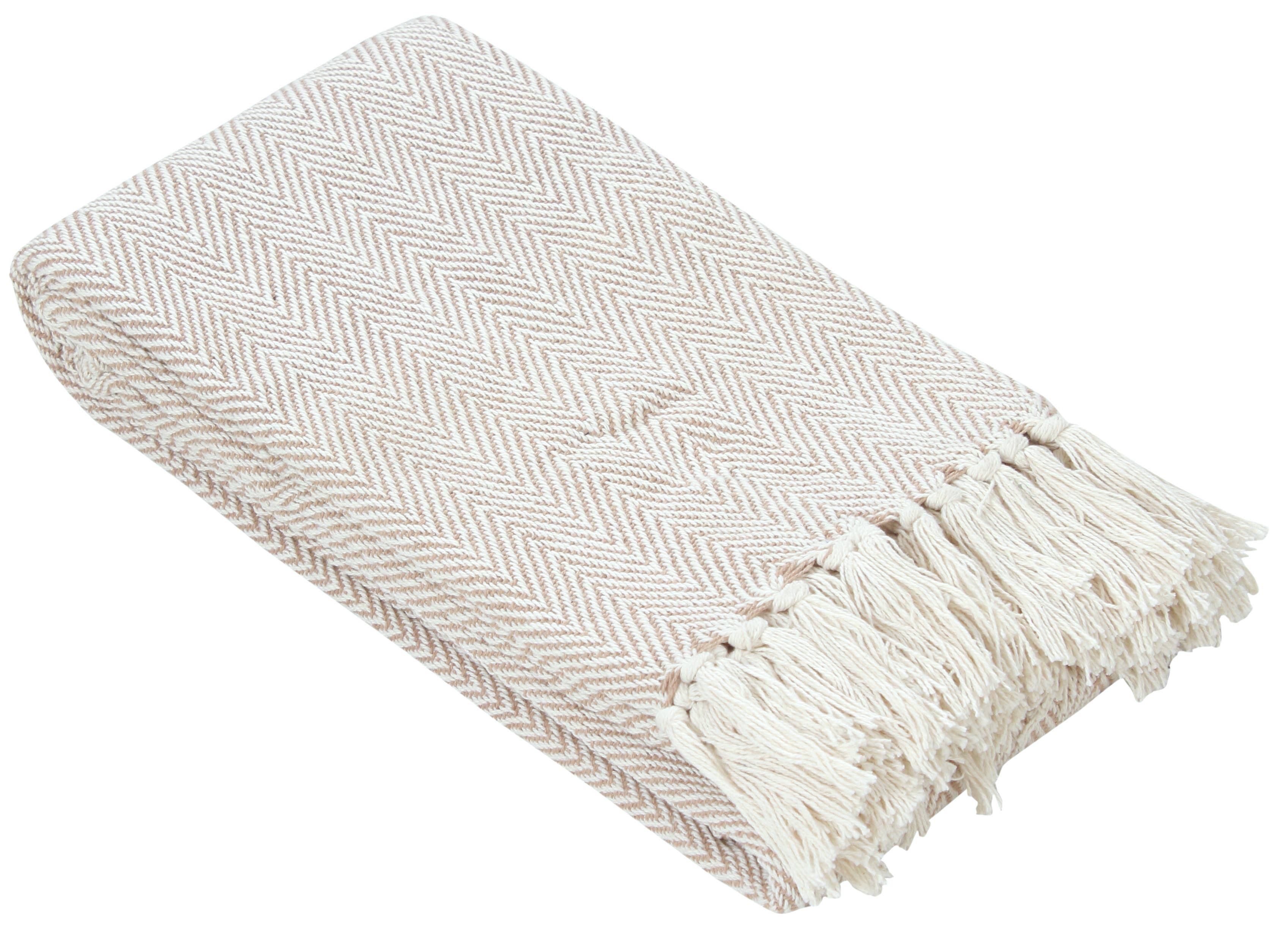 Fabstyles - Wholesale Decoratiedeken - Fabstyles Visgraat gestreept katoenen deken franjes10