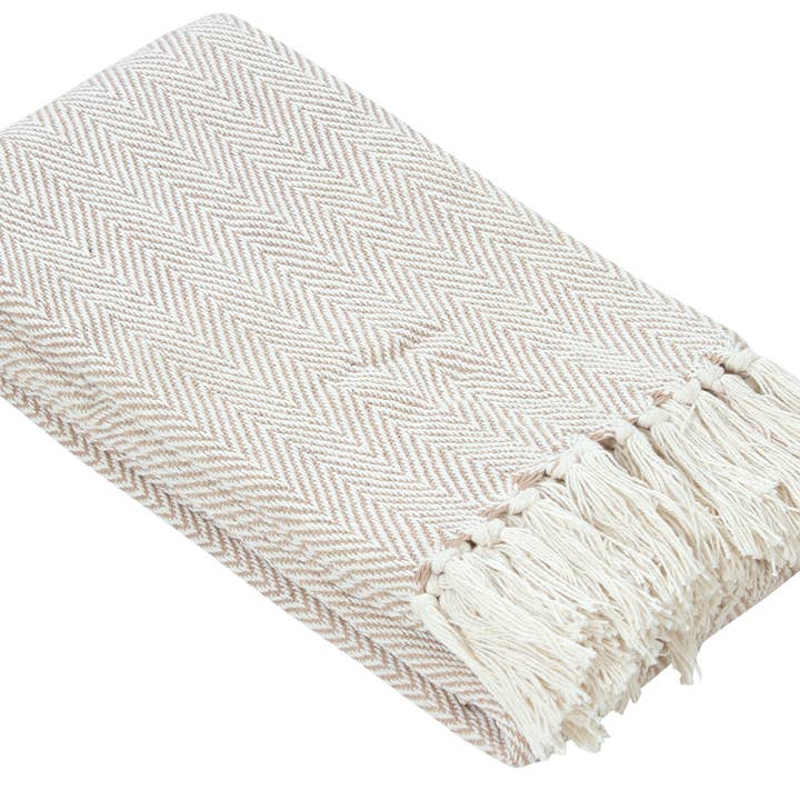 Fabstyles - Wholesale Throw Blanket - Fabstyles Herringbone Stripe Cotton Throw Blanket Fringes10