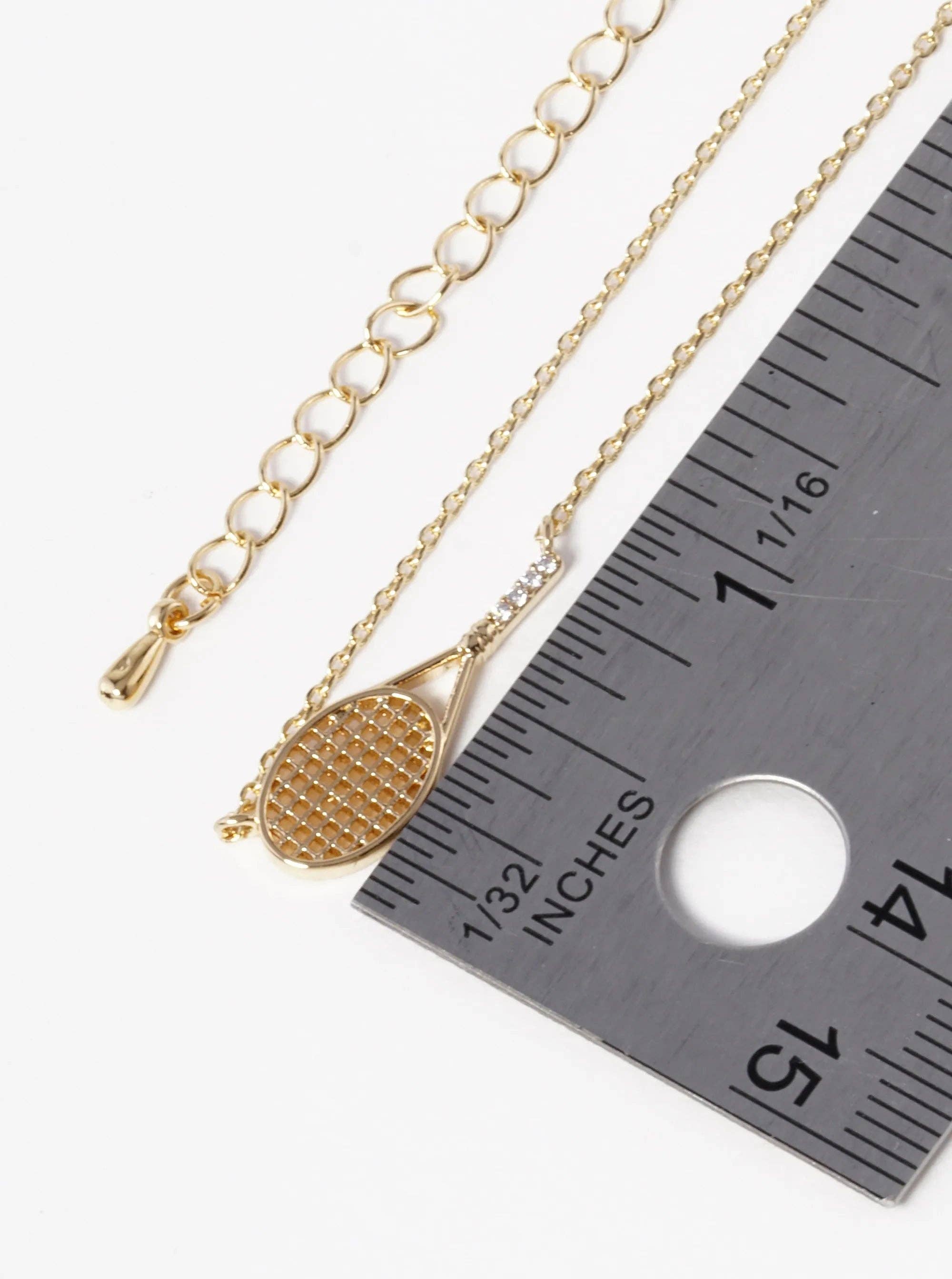 Wild Honey - Wholesale Pendant/Charm Necklace - 18K Gold Sideways Tennis Racket Cz Pendant Necklace3