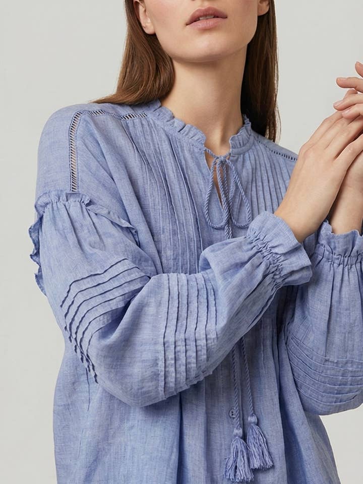 WG2443-camisa azul de manga larga para venta al por mayor de Lilie Rose