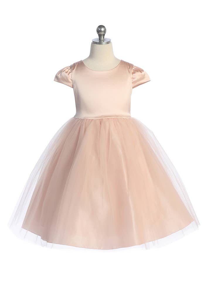 Kid's Dream - Wholesale Dress - Kids - Capped Sleeve Satin & Tulle Girls Dress with Plus Sizes