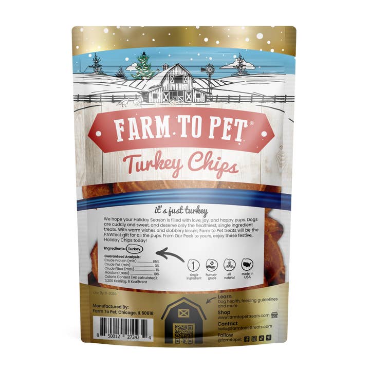 Farm to Pet - Wholesale Pet Treats - Dog - Holiday Turkey Chips Dog Treats (4 oz)