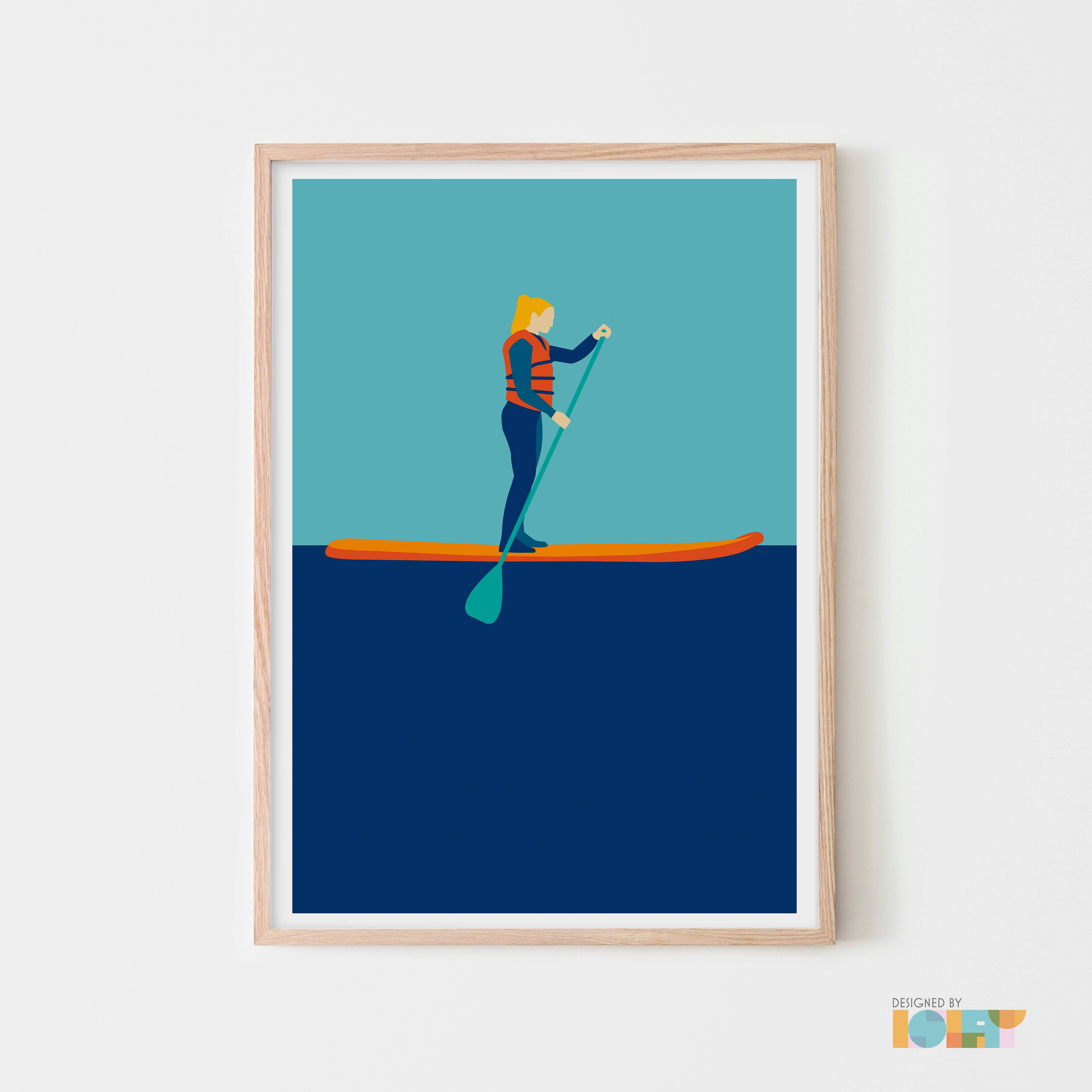 Designed by Islay - Wholesale Art Print - Stand Up Paddle Boarding (SUP) illustrated print | blue1