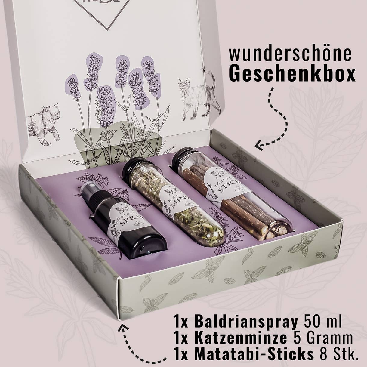 ne&no – Großhandel Nahrungsergänzungsmittel für Haustiere – Katze – ne&no® Katzenkräuter Mix - 3er Set - in edler Geschenkbox7