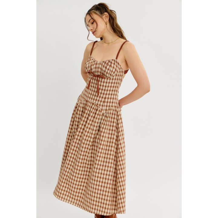 idem ditto - Wholesale Dress - Women's - PLAID MIDI DRESS WITH RUCHED BUST AND OPEN BACK15