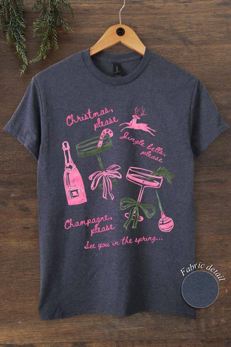 COLORBEAR - Venta al por mayor Camiseta estampada - Mujer - Camiseta de Algodón Grueso con Gráfico de Champán Navideño2