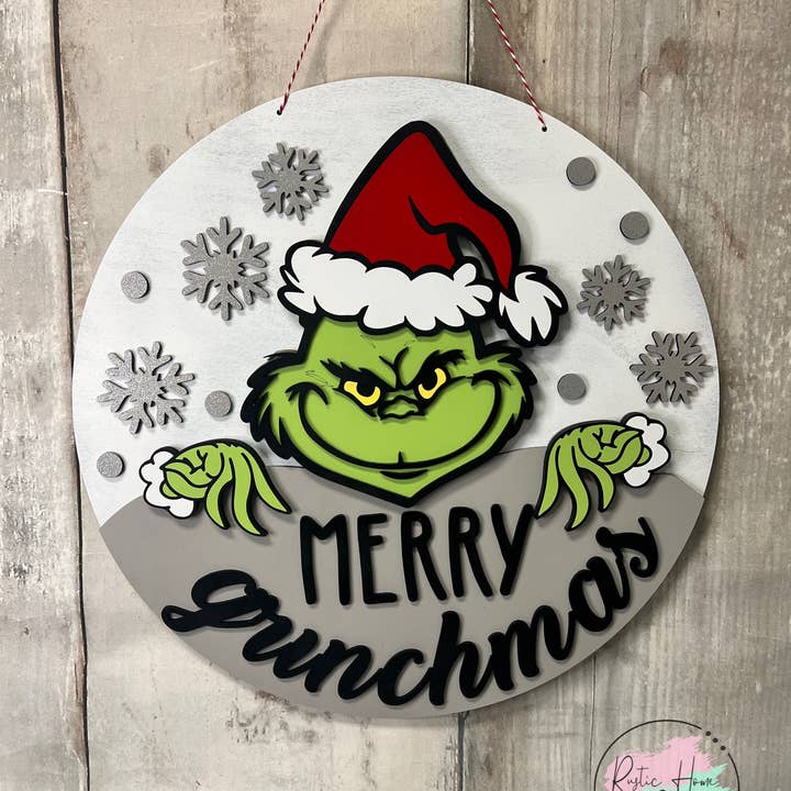 Rustic Home Co LLC – wholesale DIY-pysselkit – Merry Grinchmas juldörrhängare DIY-kit rund skyltsats0