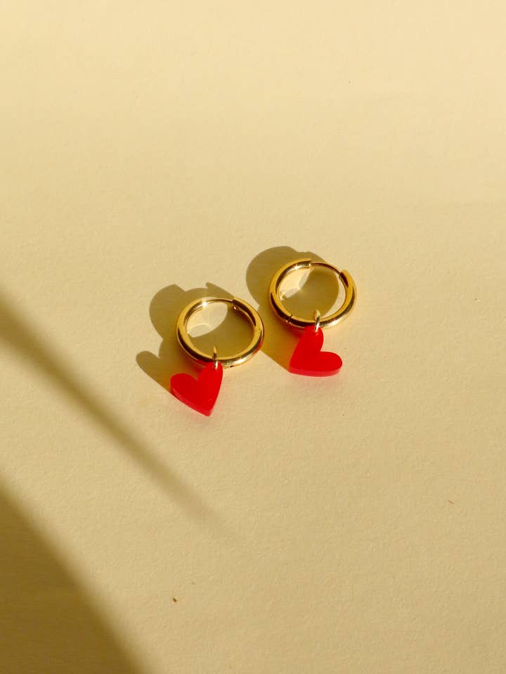 Fire Red Heart Hoop Earrings for wholesale by Niemalsmehrohne
