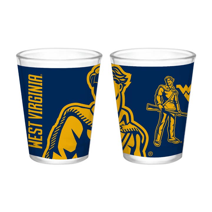2oz West Virginia Mountaineers Logo Collector Glass for wholesale by Indigo Falls