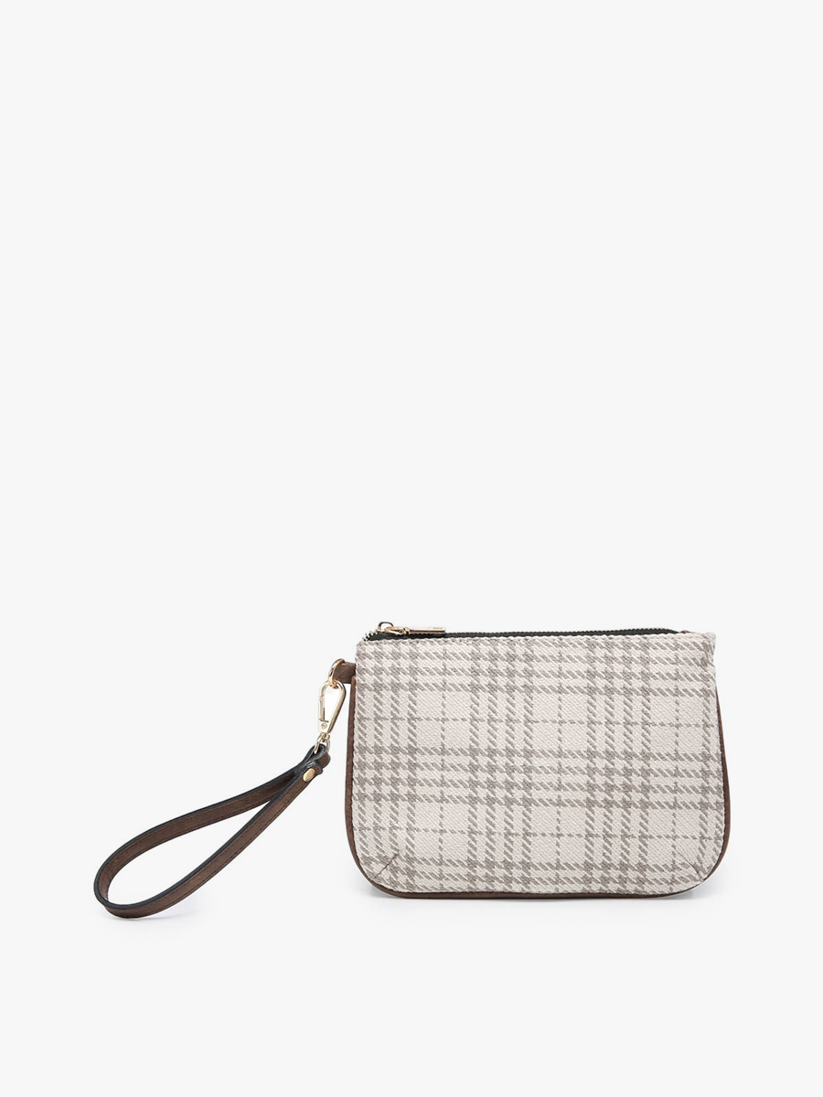Plaid Grey Ivory M1949 Lucy Cosmetic Pouch/Wristlet w/ Zip Pocket for wholesale on Faire0