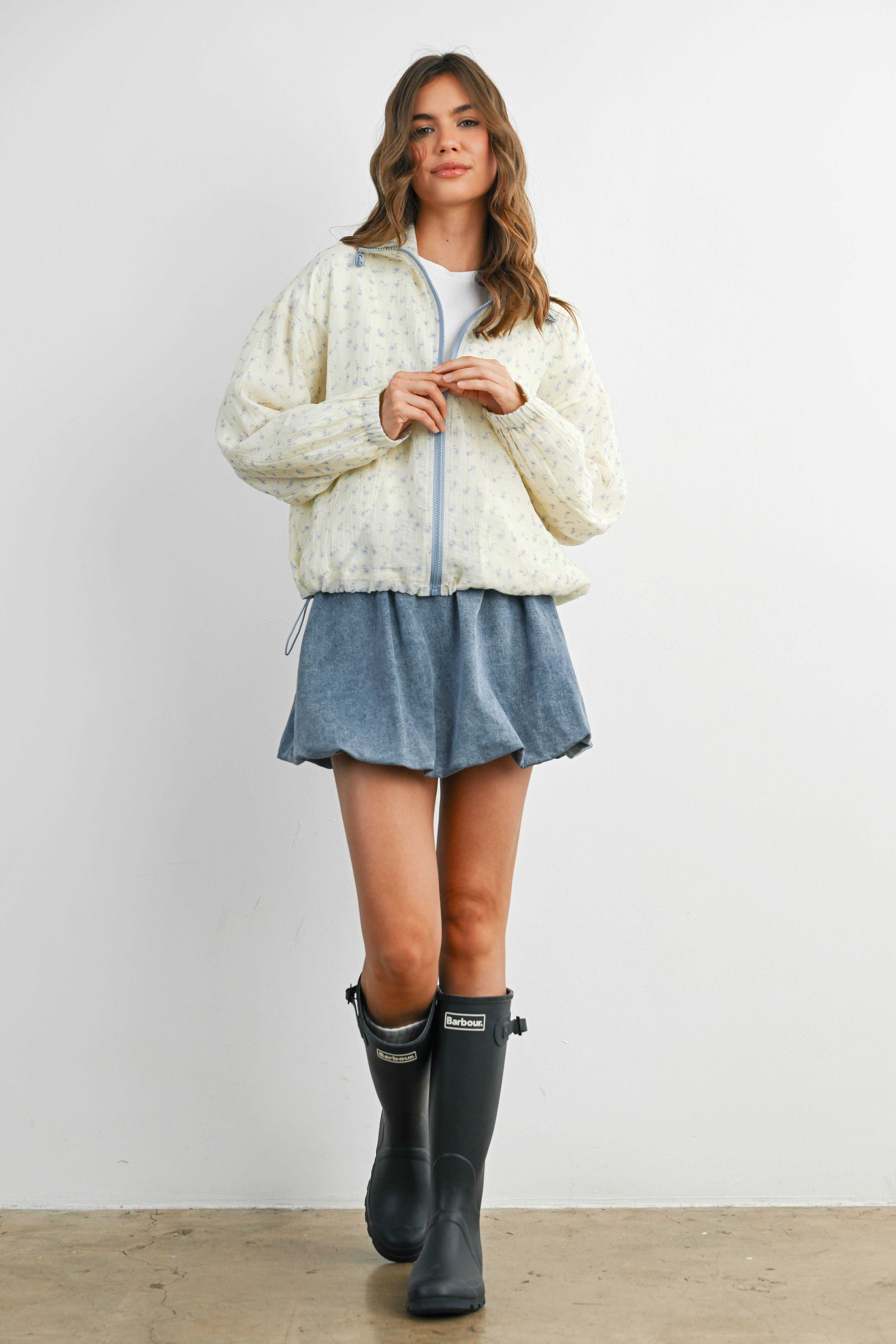 BUTTERMELON - Wholesale Jacket - Women's - Floral Zip-Up Collared Jacket - BMJ788215