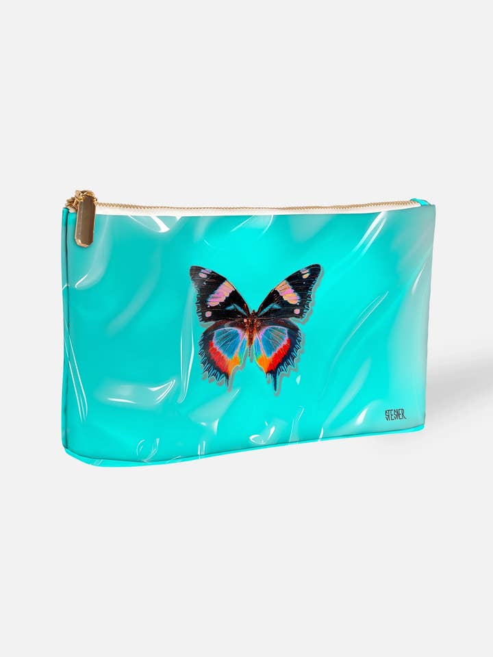 *NEW! Aqua Blue Butterfly Makeup Bag – Aqua Dream for wholesale by David Stesner ArtHouse